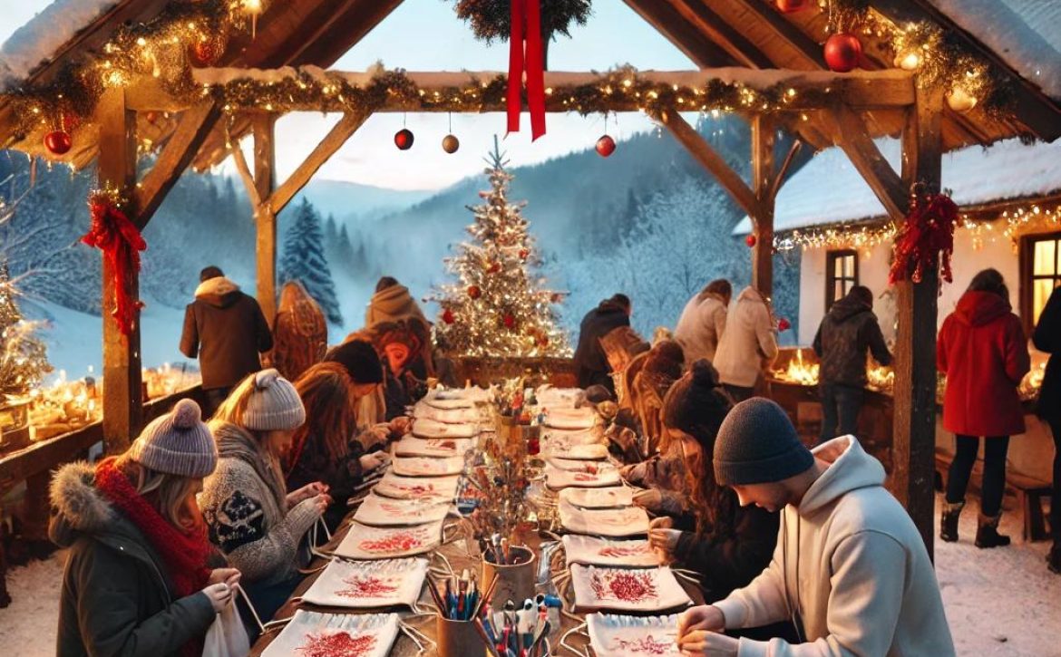 A_festive_scene_of_an_outdoor_Christmas_workshop_faces_hidden